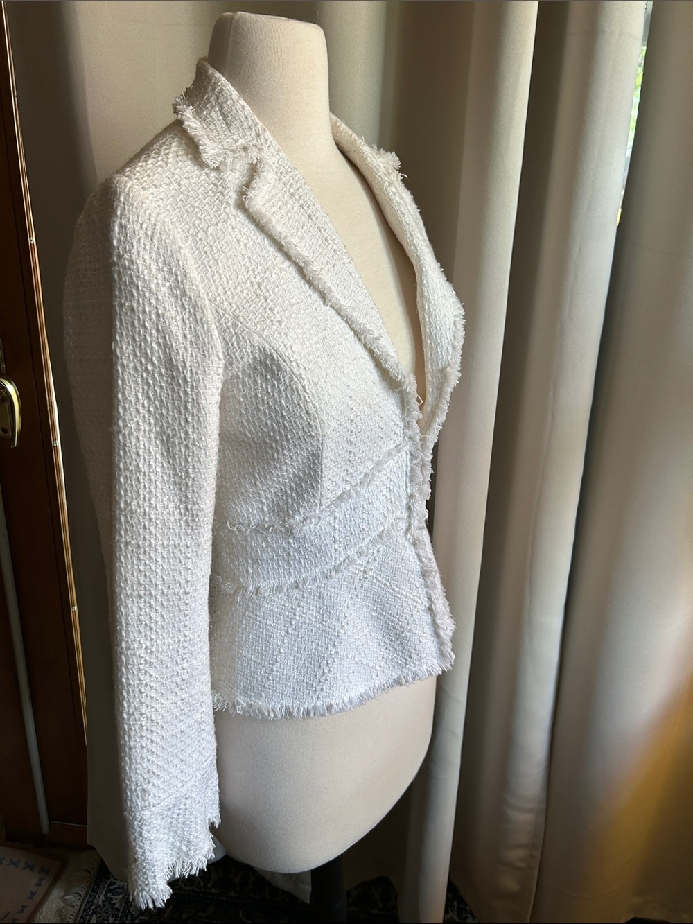 White House Black Market Ivory Fringe-Trim Tweed Blazer - Picture 4 of 11